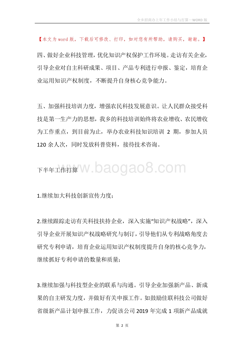 全乡招商办上年工作小结与打算.docx_第2页