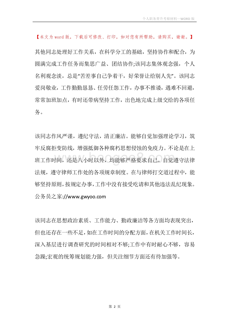 个人职务晋升考察材料.docx_第2页