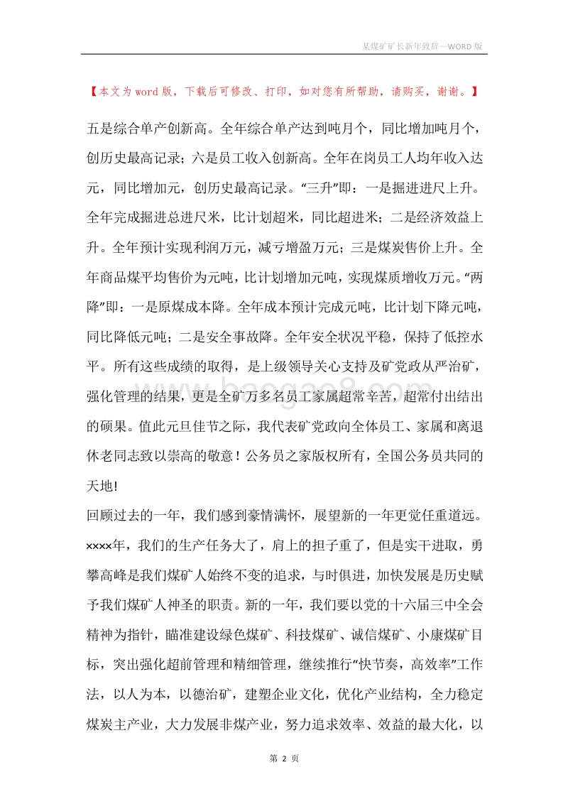 某煤矿矿长新年致辞.docx_第2页