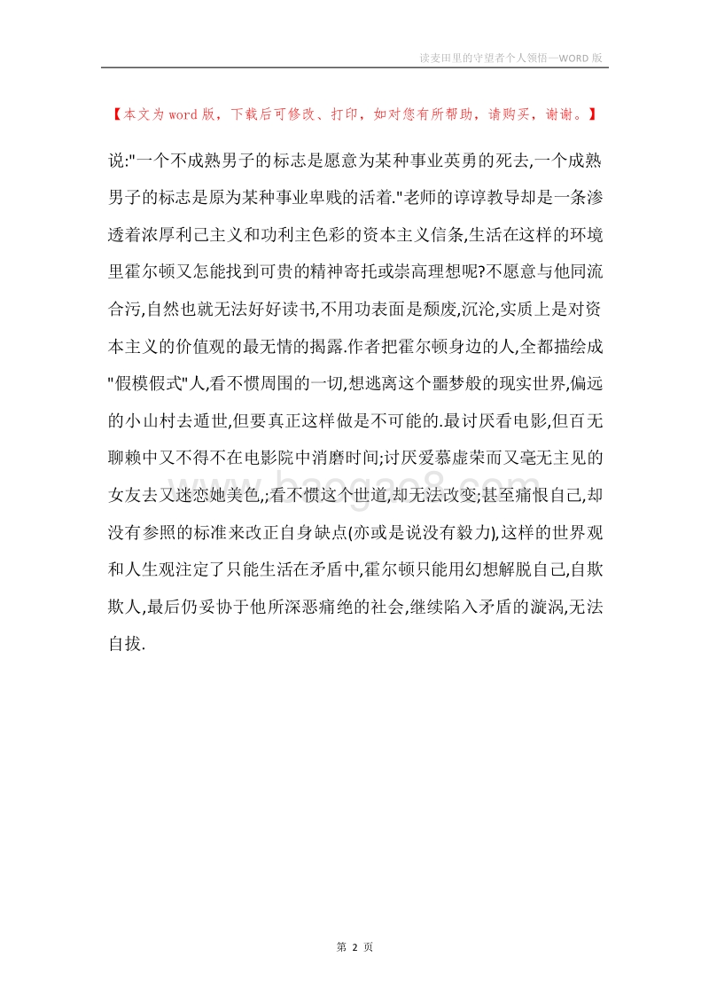 读麦田里的守望者个人领悟.docx_第2页