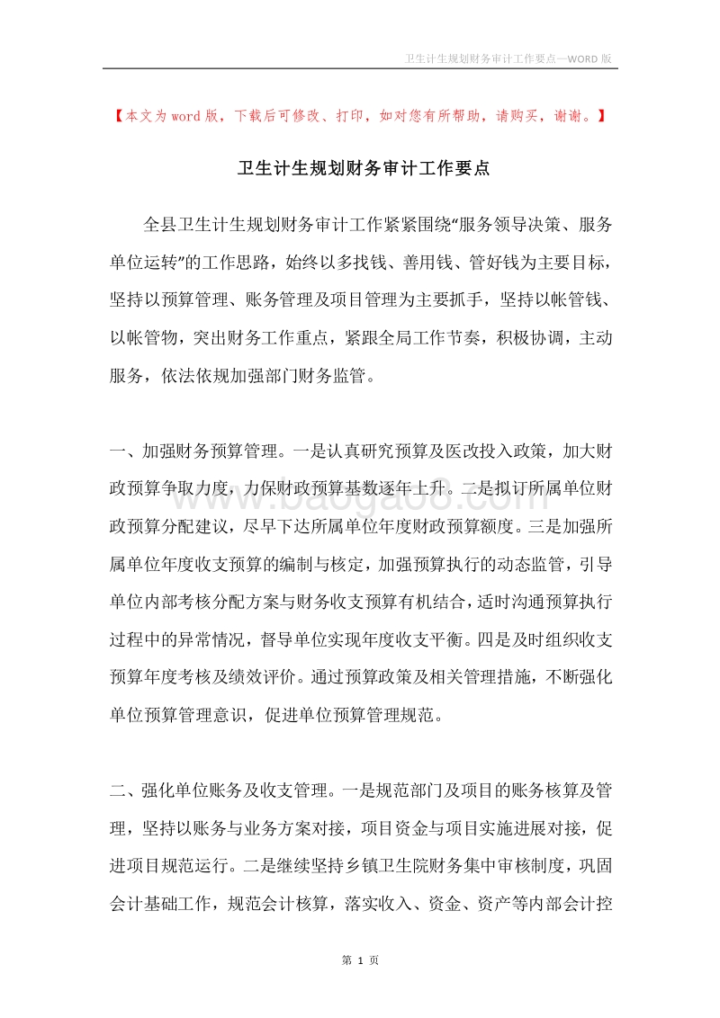 卫生计生规划财务审计工作要点.docx_第1页