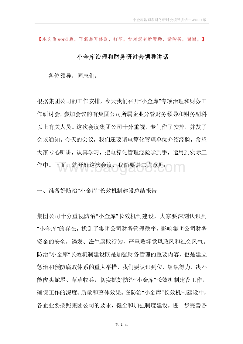 小金库治理和财务研讨会领导讲话.docx_第1页