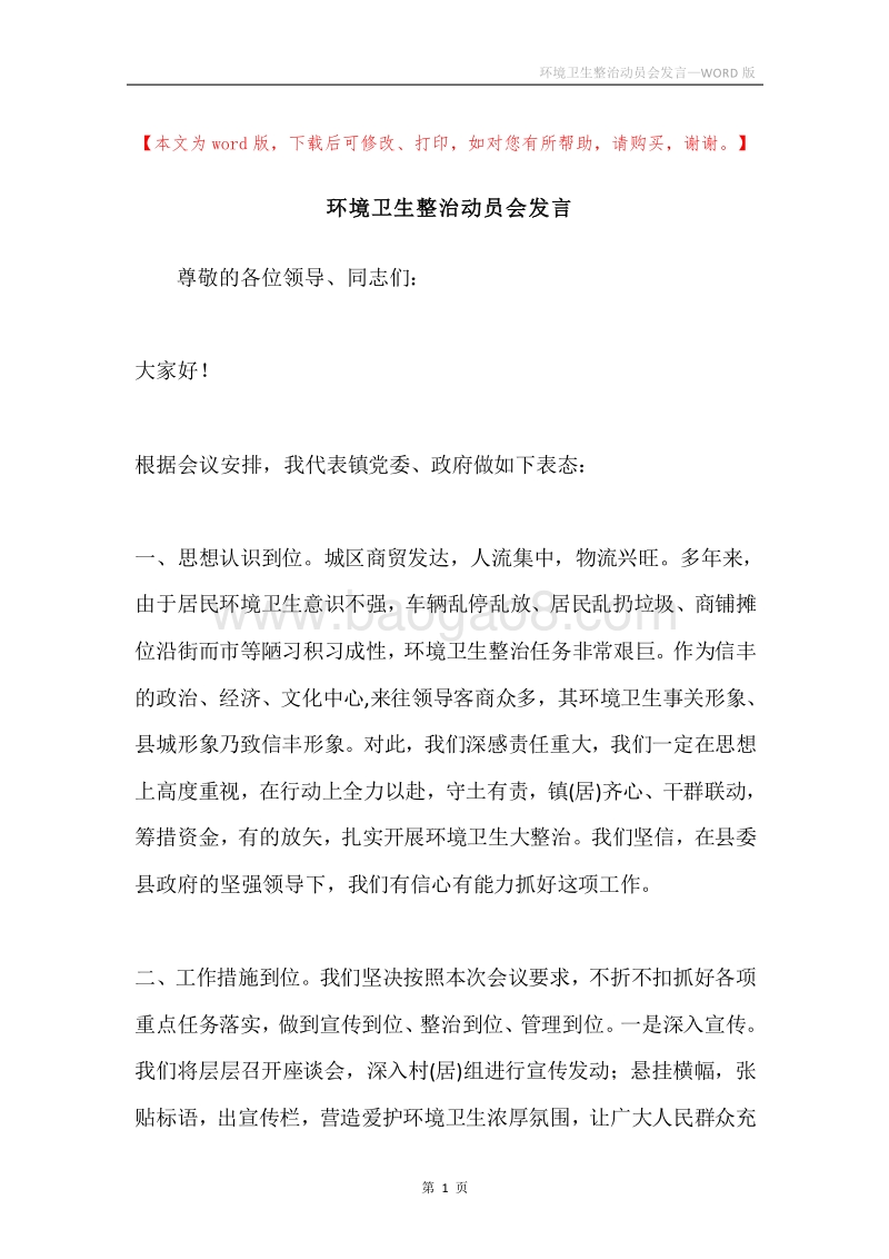环境卫生整治动员会发言.docx_第1页