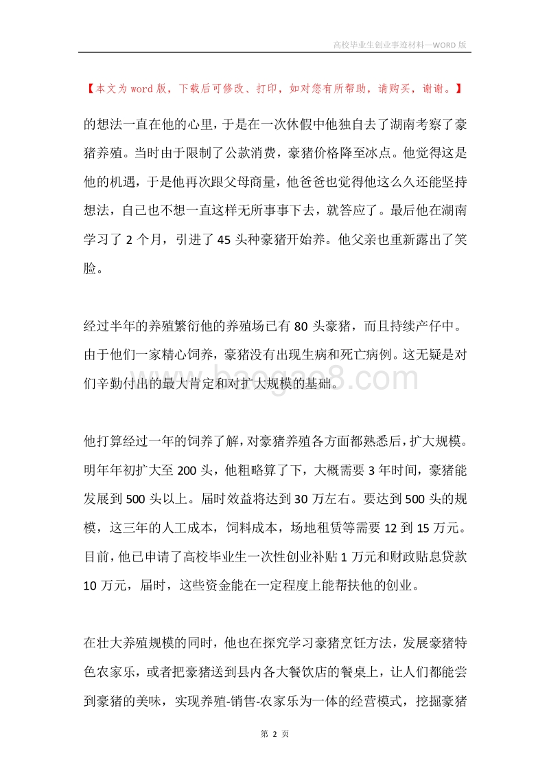 高校毕业生创业事迹材料.docx_第2页