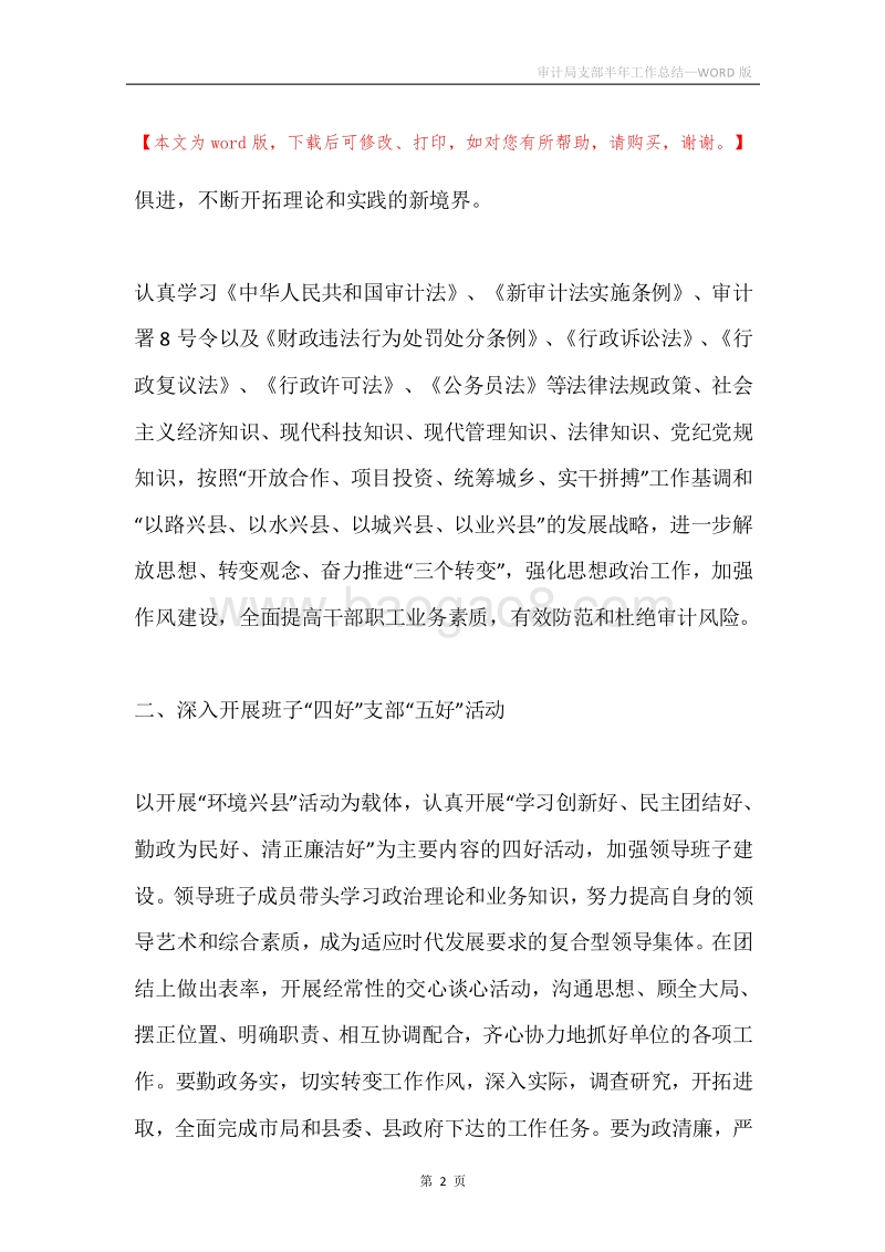 审计局支部半年工作总结.docx_第2页