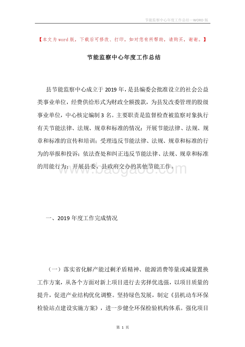 节能监察中心年度工作总结.docx_第1页