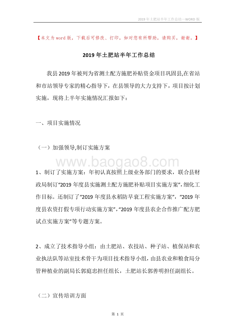 2019年土肥站半年工作总结.docx_第1页