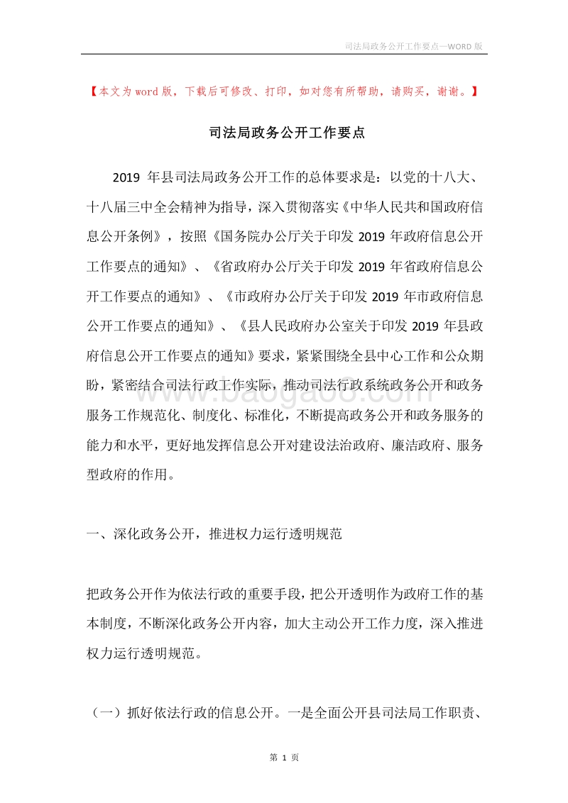 司法局政务公开工作要点.docx_第1页