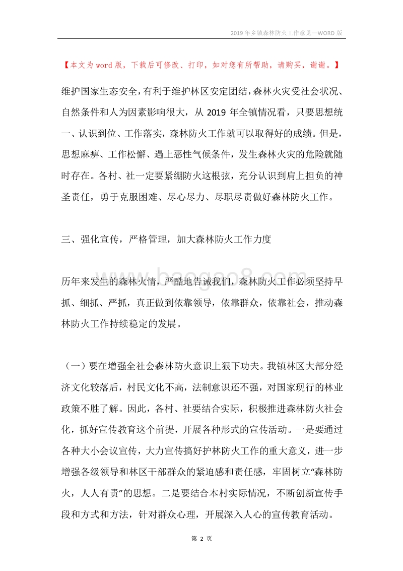 2019年乡镇森林防火工作意见.docx_第2页