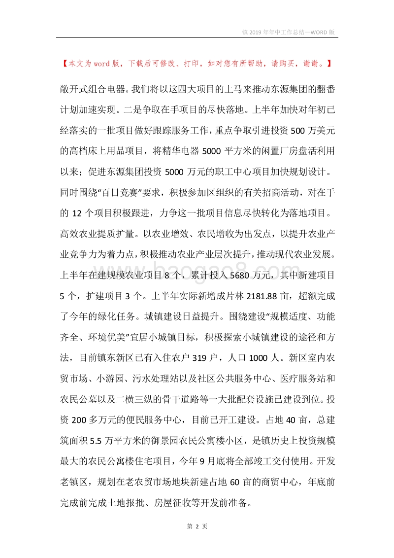 镇2019年年中工作总结.docx_第2页