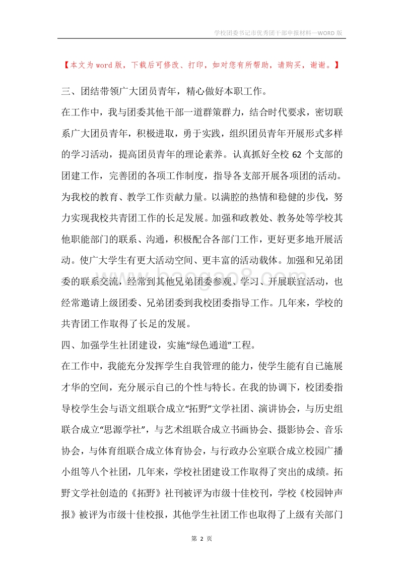 学校团委书记市优秀团干部申报材料.docx_第2页