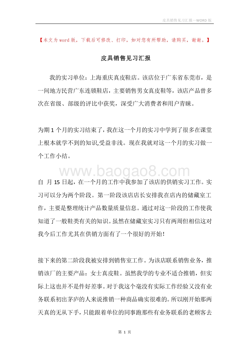 皮具销售见习汇报.docx_第1页