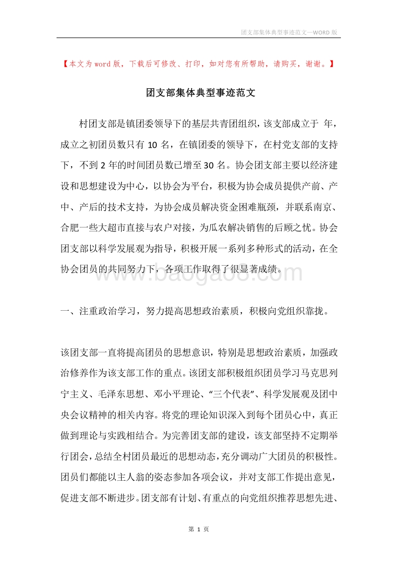 团支部集体典型事迹范文.docx_第1页