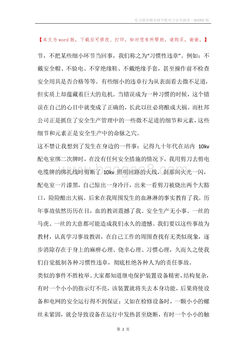 电力演讲稿从细节抓电力安全演讲.docx_第2页