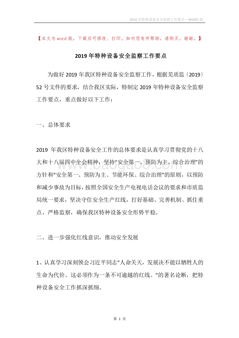 2019年特种设备安全监察工作要点.docx_第1页