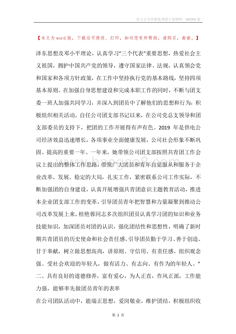 电力公司申报优秀团干部材料.docx_第2页