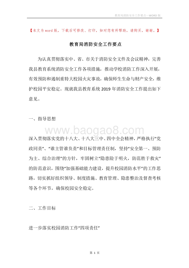 教育局消防安全工作要点.docx_第1页