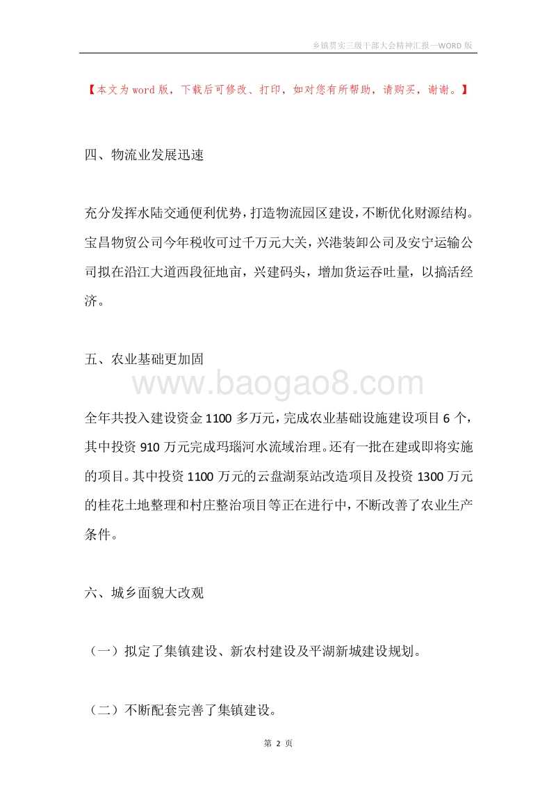 乡镇贯实三级干部大会精神汇报.docx_第2页