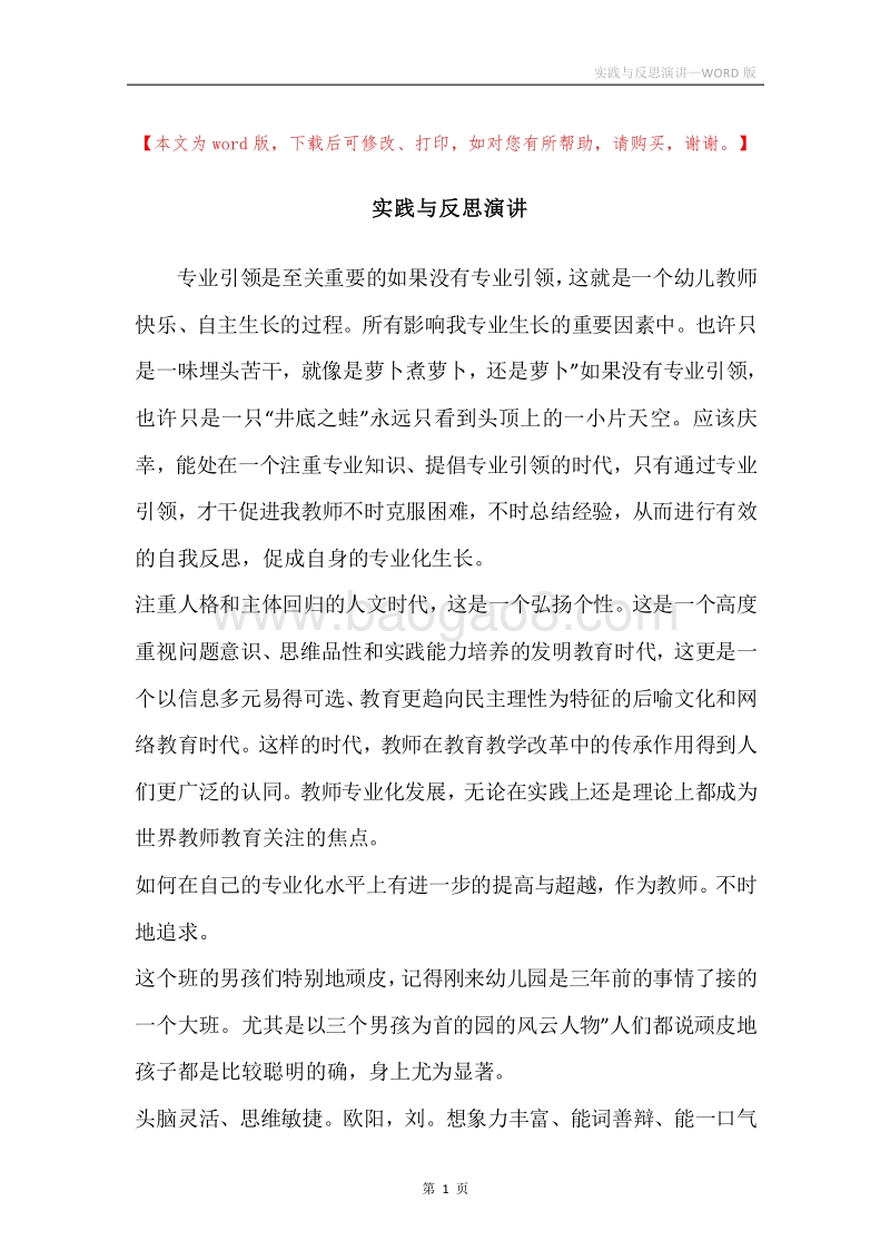 实践与反思演讲.docx_第1页