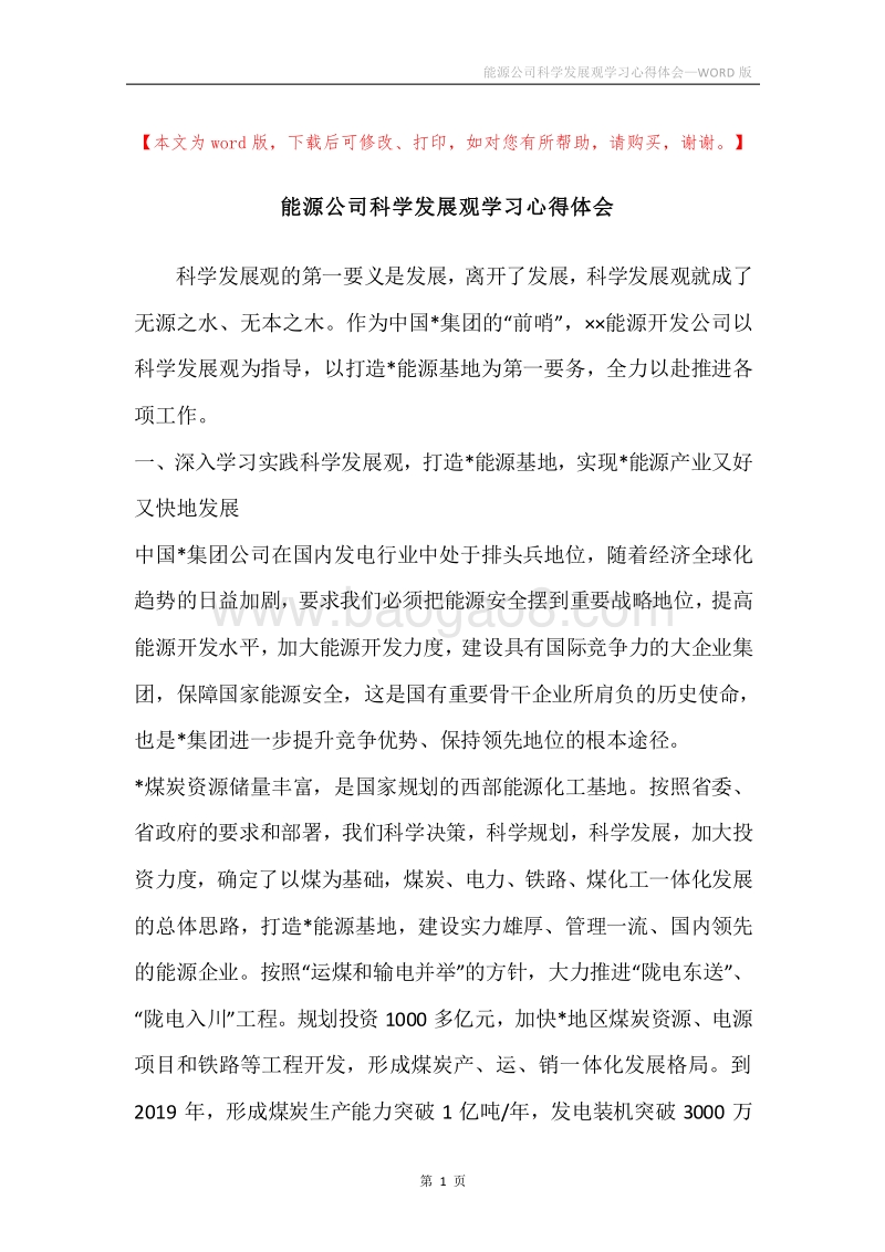 能源公司科学发展观学习心得体会.docx_第1页