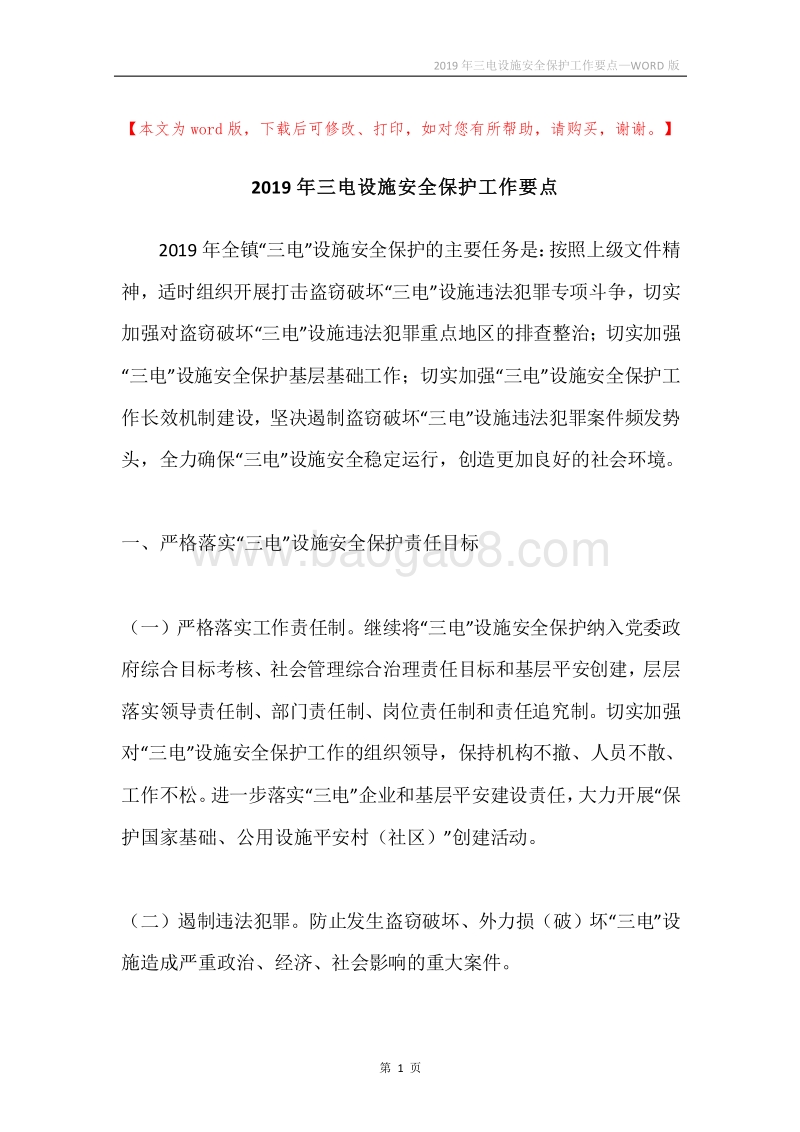 2019年三电设施安全保护工作要点.docx_第1页