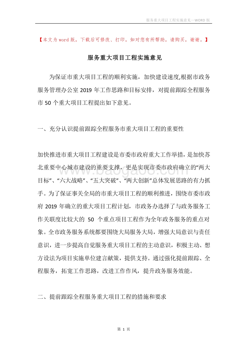 服务重大项目工程实施意见.docx_第1页