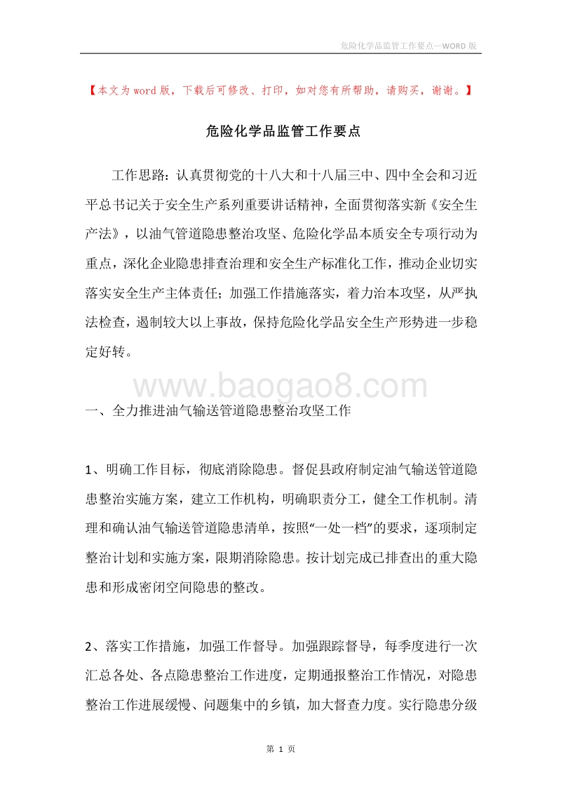 危险化学品监管工作要点.docx_第1页