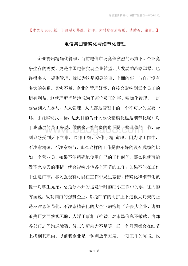 电信集团精确化与细节化管理.docx_第1页