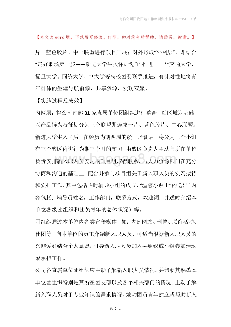 电信公司团委团建工作创新奖申报材料.docx_第2页