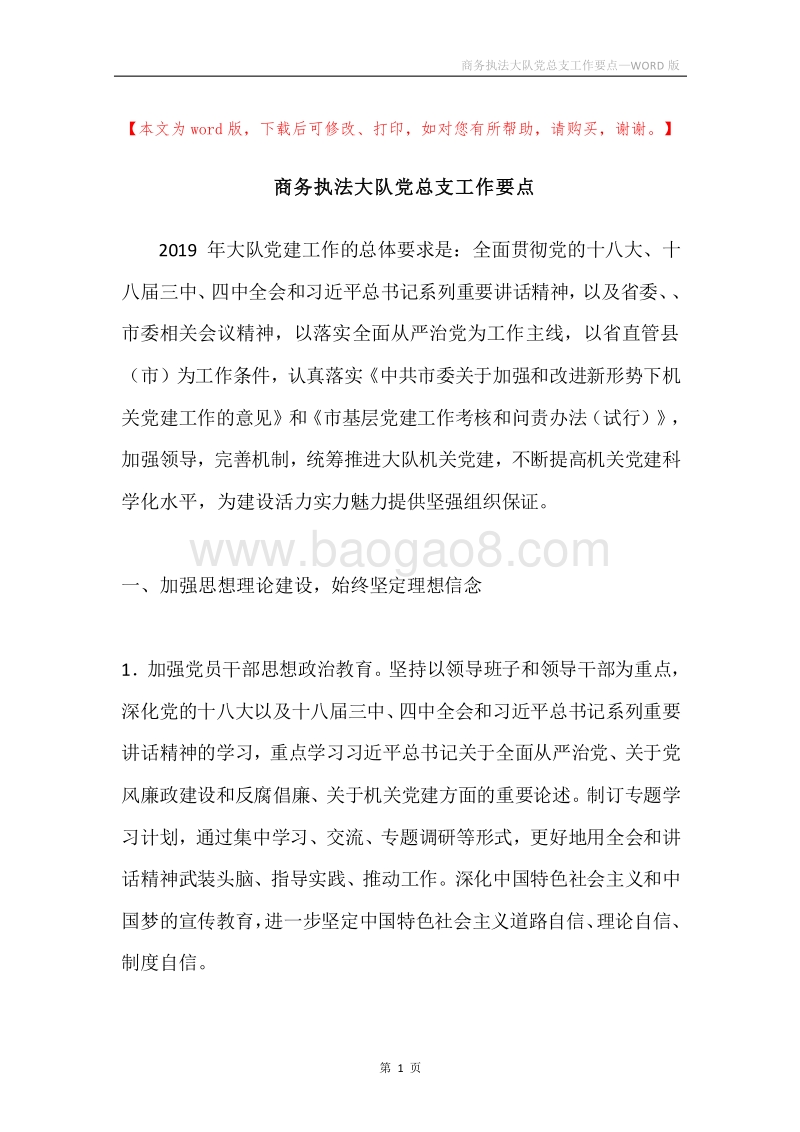 商务执法大队党总支工作要点.docx_第1页
