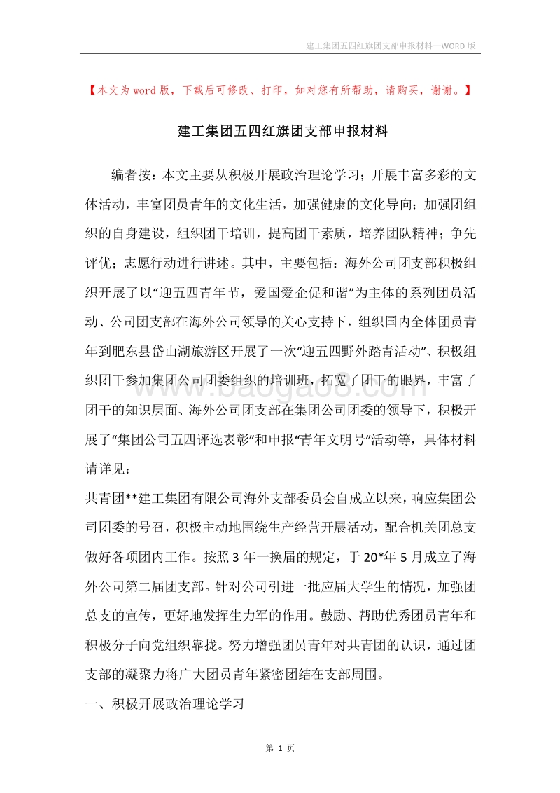 建工集团五四红旗团支部申报材料.docx_第1页