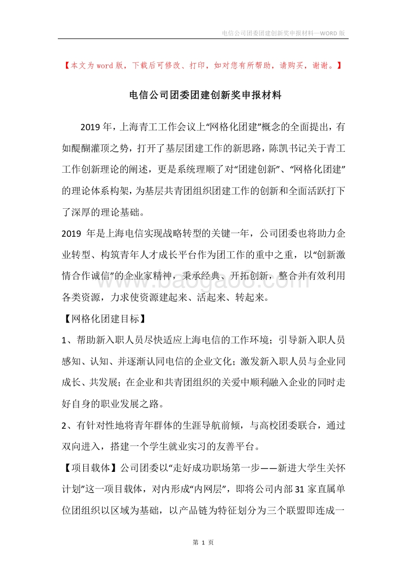 电信公司团委团建创新奖申报材料.docx_第1页