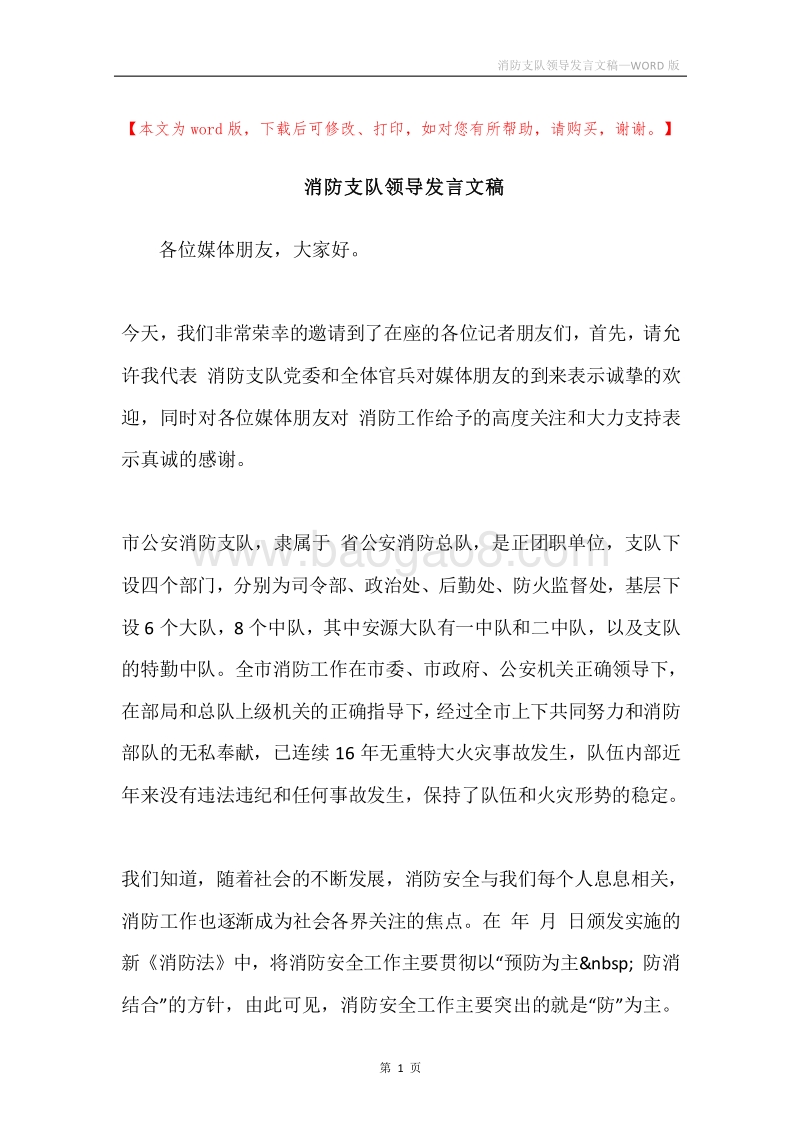 消防支队领导发言文稿.docx_第1页