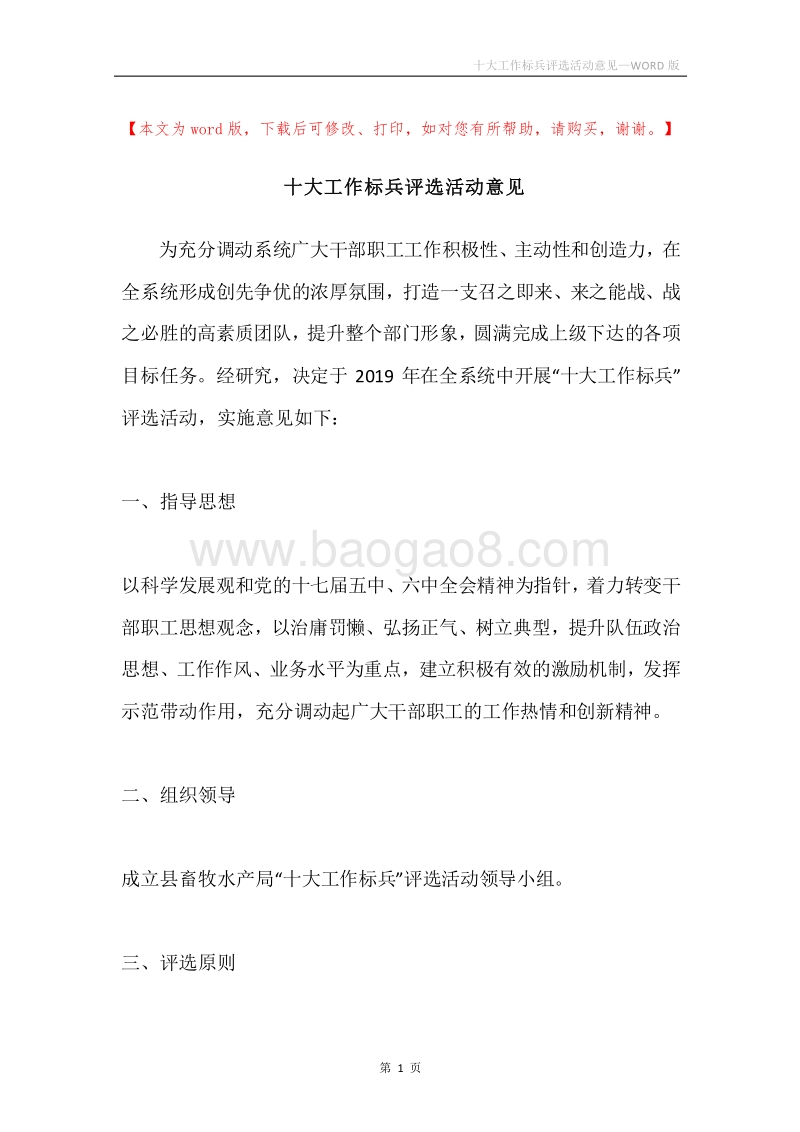十大工作标兵评选活动意见.docx_第1页