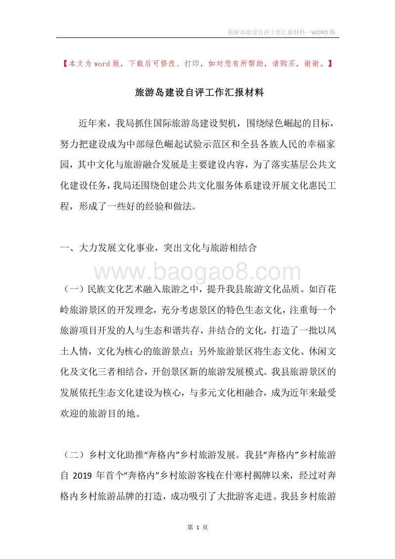 旅游岛建设自评工作汇报材料.docx_第1页