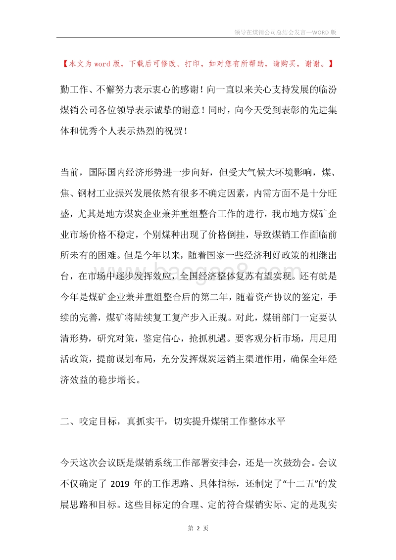 领导在煤销公司总结会发言.docx_第2页