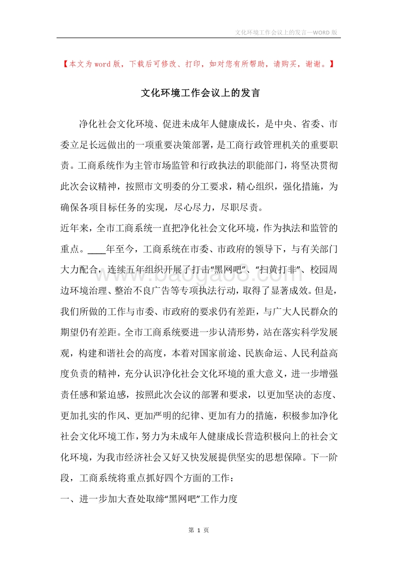 文化环境工作会议上的发言.docx_第1页