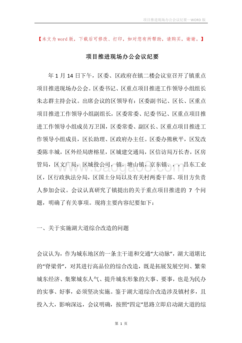 项目推进现场办公会议纪要.docx_第1页
