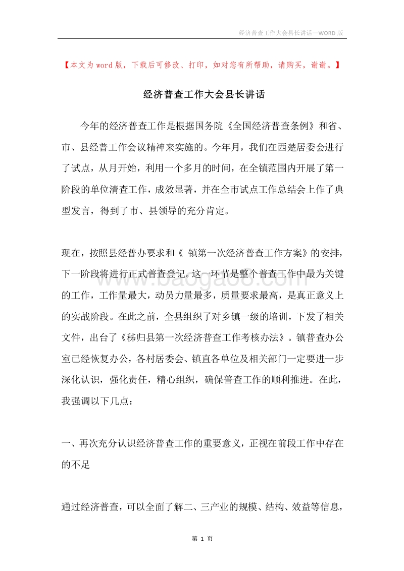 经济普查工作大会县长讲话.docx_第1页