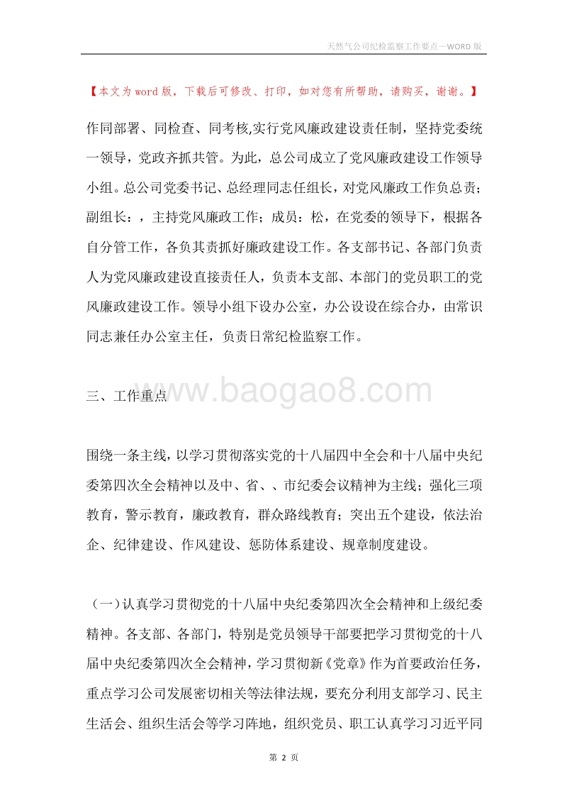 天然气公司纪检监察工作要点.docx_第2页