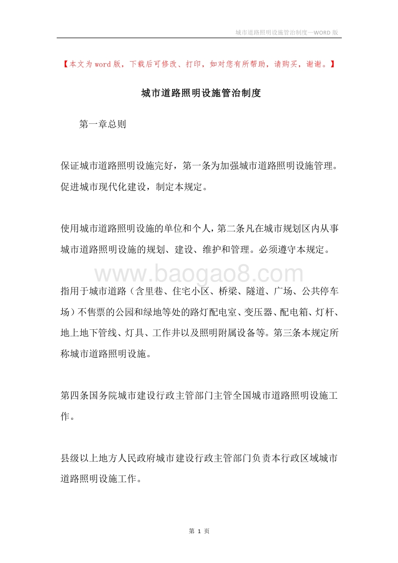 城市道路照明设施管治制度.docx_第1页