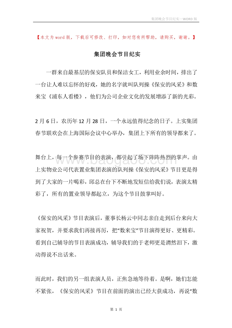 集团晚会节目纪实.docx_第1页