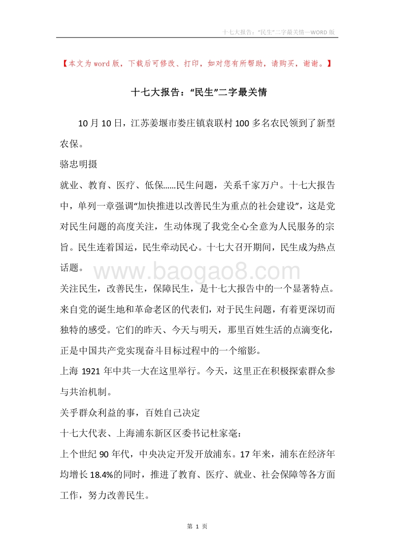 十七大报告：“民生”二字最关情.docx_第1页