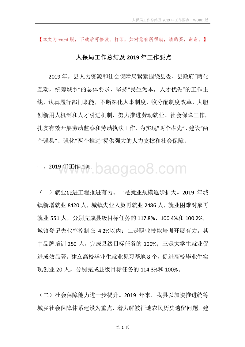 人保局工作总结及2019年工作要点.docx_第1页