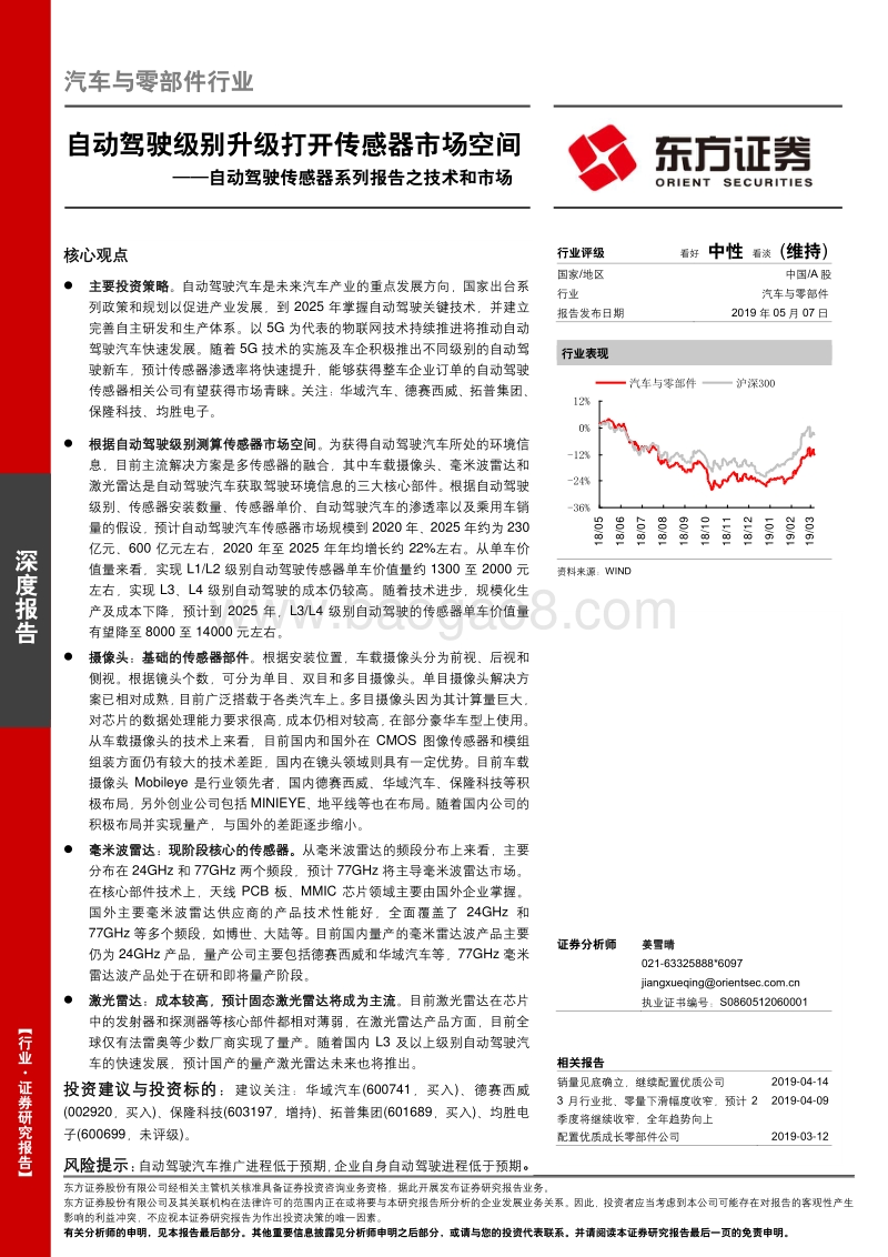 自动驾驶传感器系列报告之技术和市场：自动驾驶级别升级打开传感器市场空间.pdf_第1页