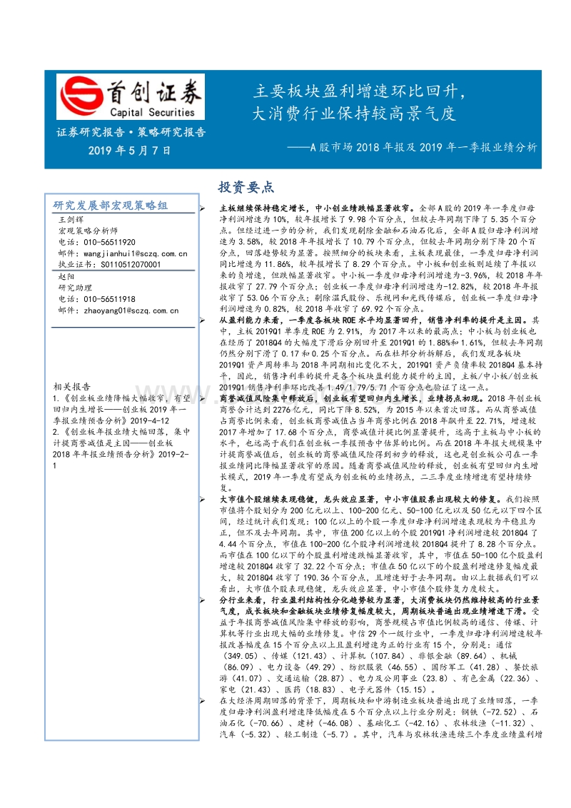 A股市场2018年报及2019年一季报业绩分析.pdf_第1页