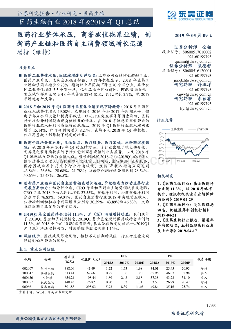 医药生物行业2018年&2019年Q1总结.pdf_第1页