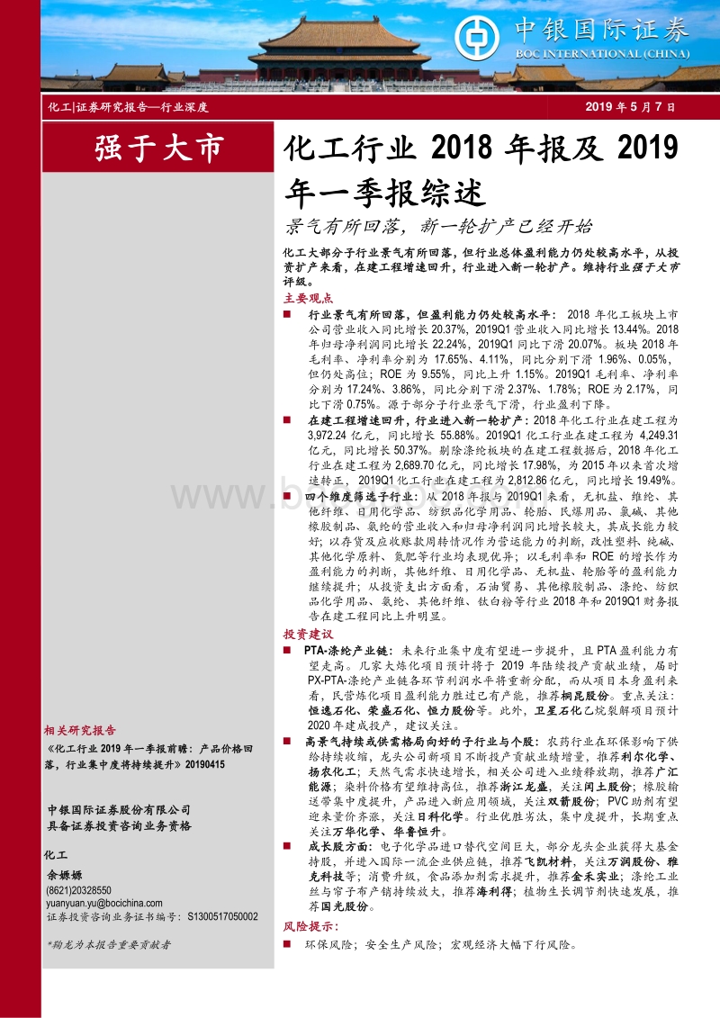 化工行业2018年报及2019年一季报综述.pdf_第1页