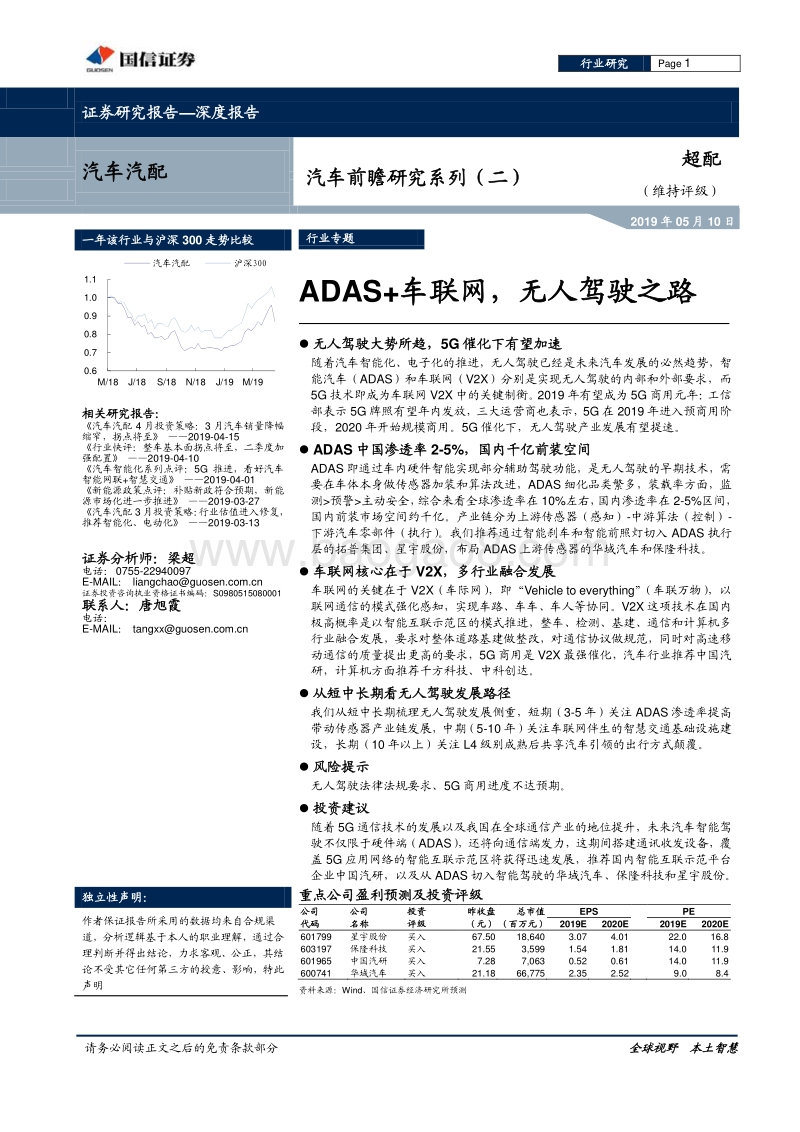 汽车前瞻研究系列（二）：ADAS+车联网，无人驾驶之路.pdf_第1页