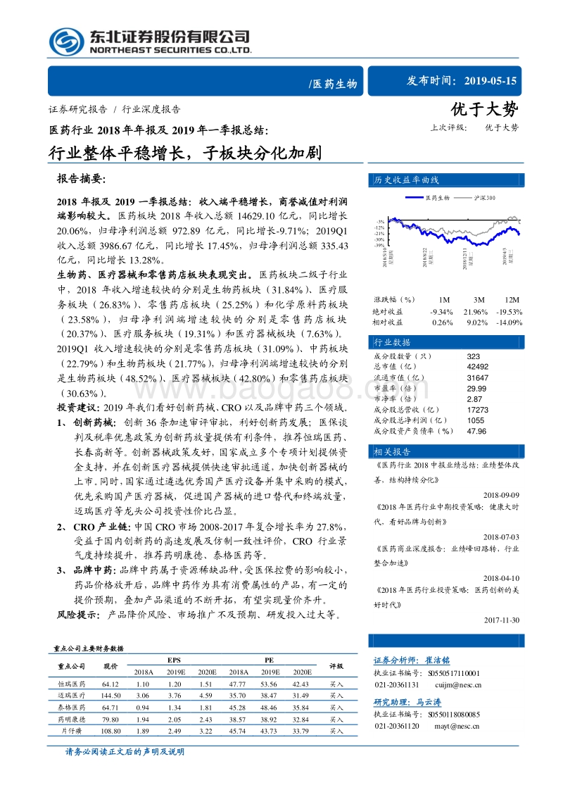 医药行业2018年年报及2019年一季报总结.pdf_第1页